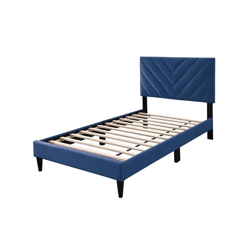 Adjustable Velvet Twin Bed with V-Stitch Headboard & 12-Slat Support
