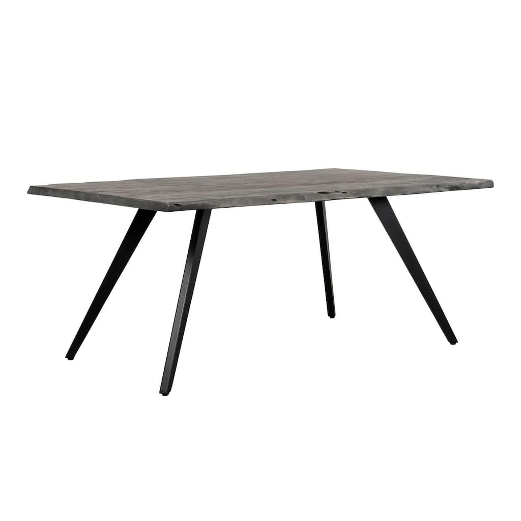 Salz 70 Inch Modern Dining Table, Acacia Wood, Live Edge, Gray, Black