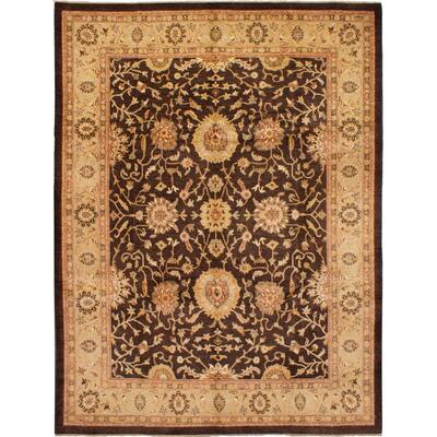 ECARPETGALLERY Hand-knotted Chobi Twisted Dark Brown Wool Rug - 9'1 x 11'10