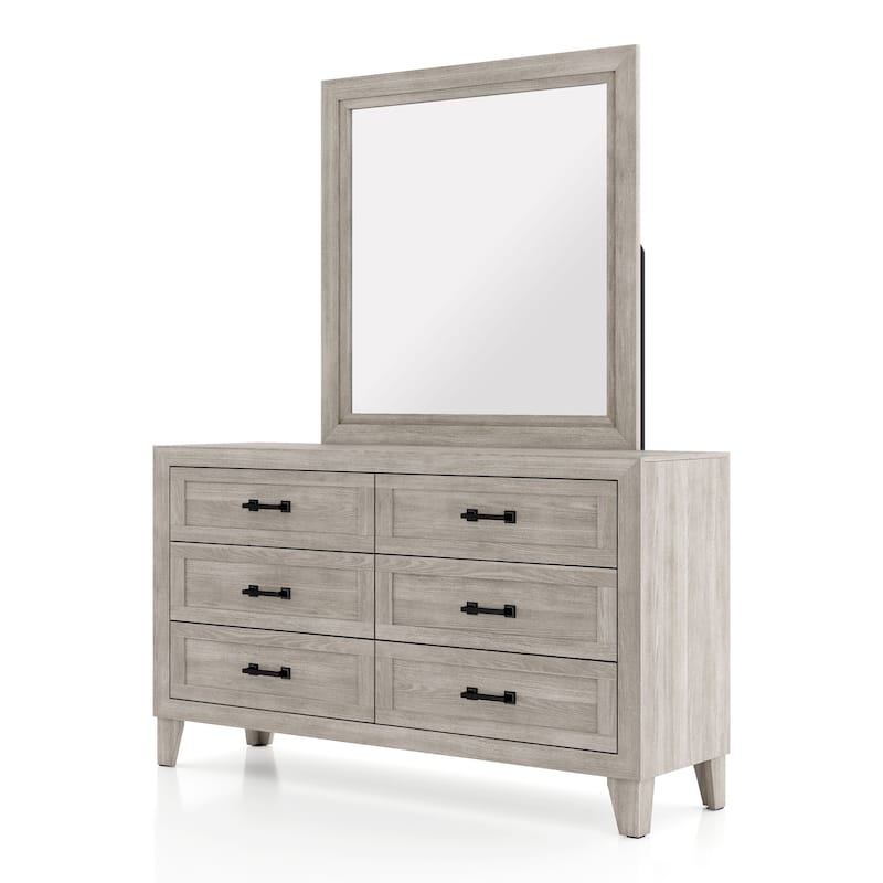 Furniture of America Holland Washed White Melamine Top 6-Drawer 2-Piece Dresser and Mirror Set