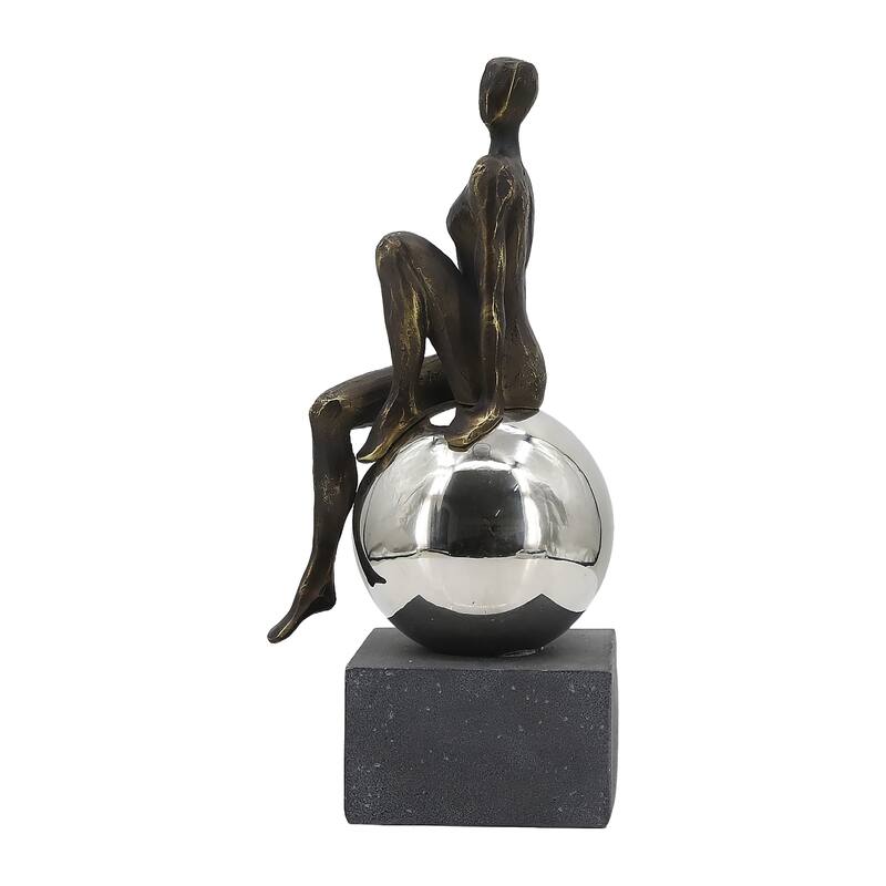 Sagebrook Home's Augustonia Statuary, 15-inch Resin and Stainless Steel Figurine and Sphere, Modern Home Decor - 7" x 5" x 15"