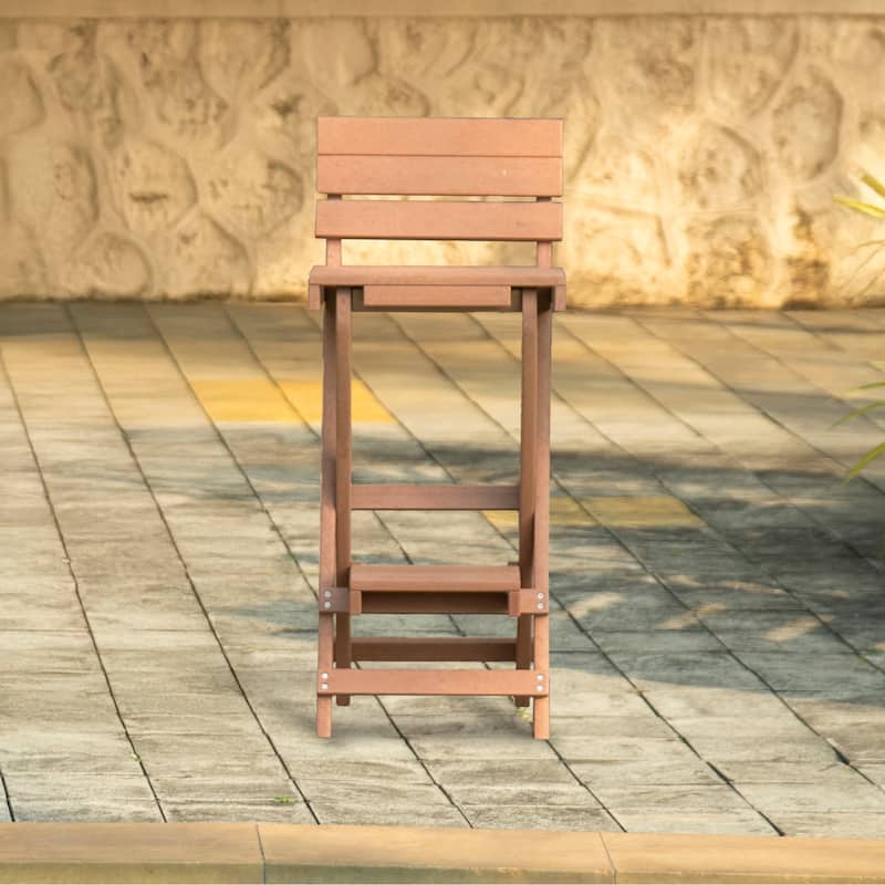 Key West Fully Assembled All-Weather Recycled HDPE Outdoor Folding Bar Stool - Teak
