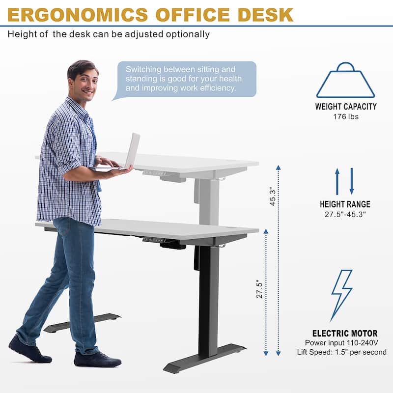 Futzca Height Adjustable Electric Standing Desk Sit Stand Computer Stand up Desk with Splice Board