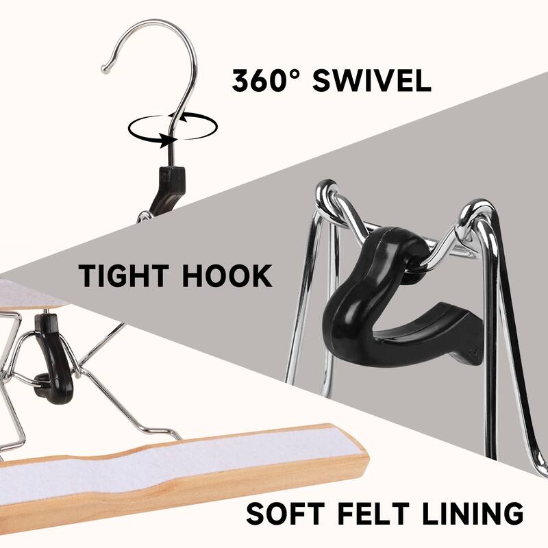 BP4U Wooden Pants Hangers with Felt Lining, Solid Wood Skirt Hangers for Trousers, Jeans, Shorts, Delicate Fabrics