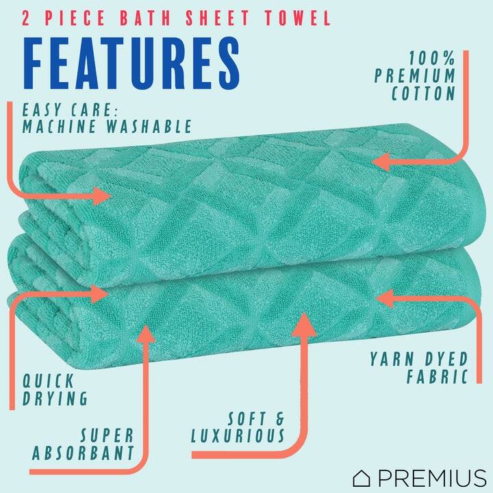 PREMIUS 2 Pack Geo 100% Cotton Yarn Dyed Bath Sheet, 32x64 Inches - 32x64 Inches