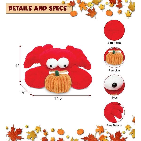 DolliBu Large Googly Eyes Red Crab Stuffed Animal with Pumpkin Decor - 14 inches