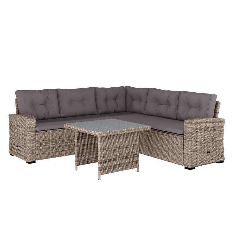 Indoor/Outdoor Conversation Set with Sofa and Table - Gray Cushions/Gray Frame