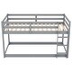 preview thumbnail 19 of 22, Twin Over Twin Floor Bunk Kids Bed Frame with Ladder and Guardrails, White