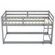 preview thumbnail 7 of 20, Wooden Twin over Twin Floor Bunk Bed with Ladder and Guardrails