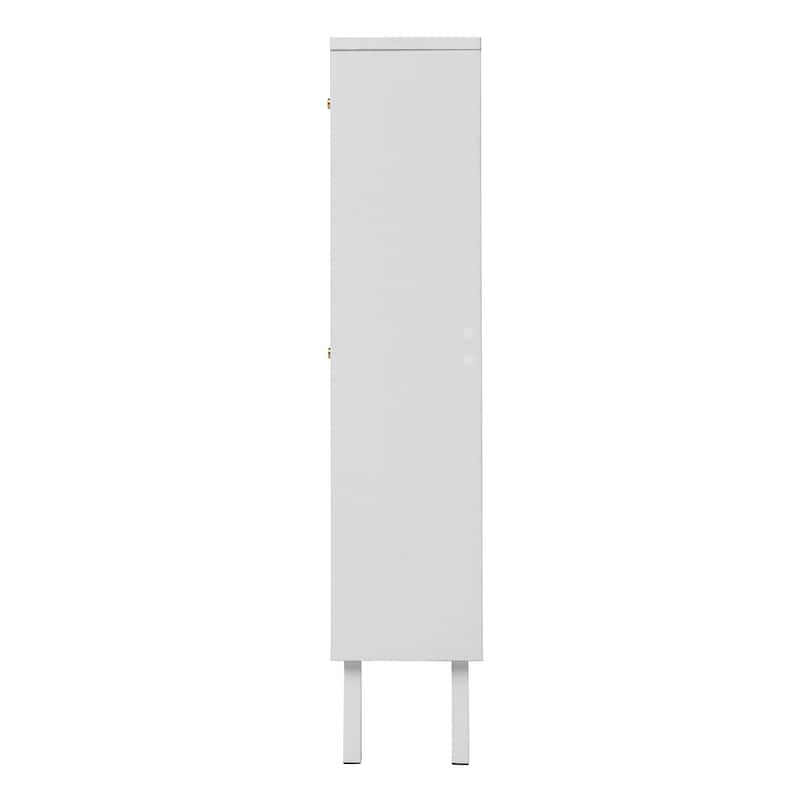 Roomfitters Rattan Shoe Cabinet, 2 Door Slim Shoe Storage Rack, Double Layer Entryway Organizer, White