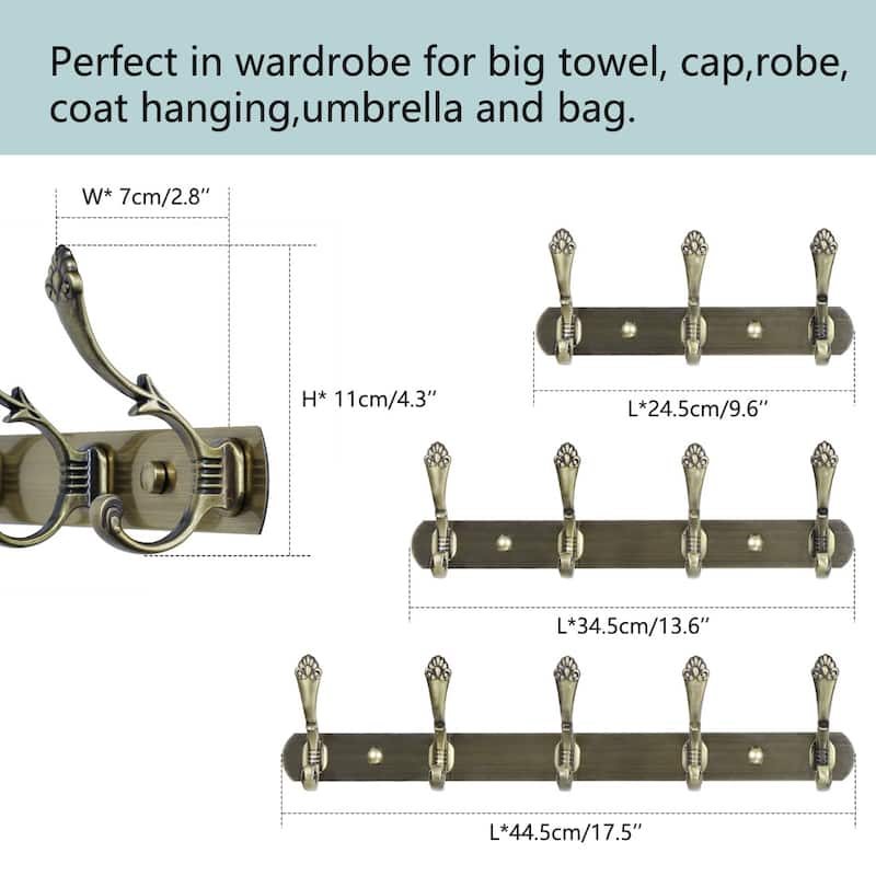 Dual Wall Hook Stainless Steel Base 9.6 Inch 3 Hooks Coat Towel Holder - Bronze - 3 Hooks
