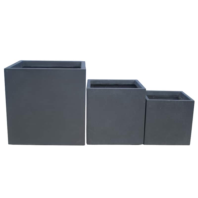 Durx-litecrete Lightweight Concrete Modern Square Granite Planter-Set of 3 :9.8'x9.8'x'9.8,11.8'x11.8'x11.8',15.7'x15.7'x15.7'
