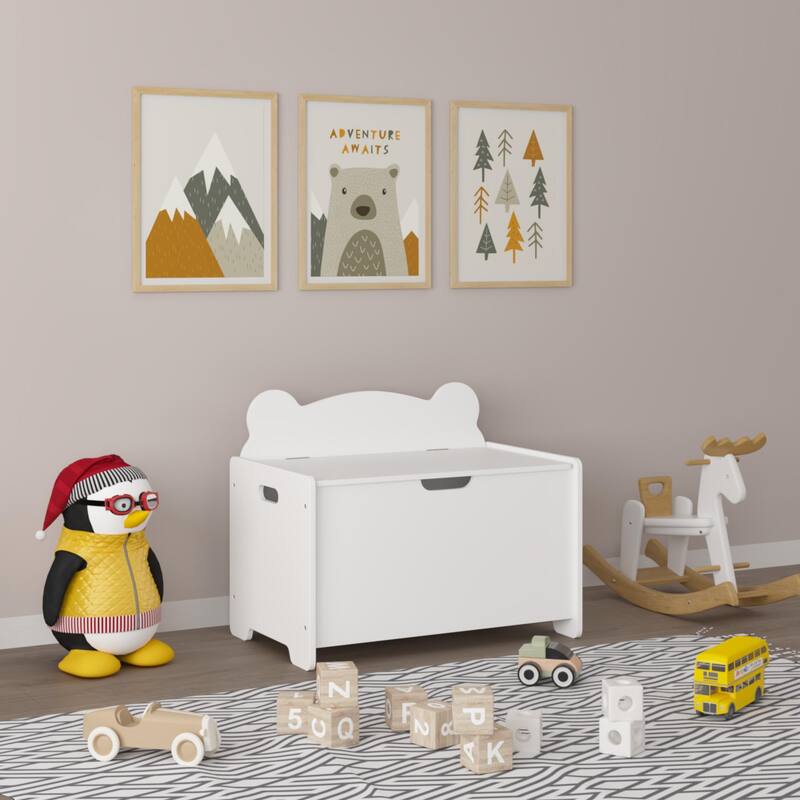 Kids Toy Box,Children Wooden Organizer Storage Chest With Safety Hinged Lid For Ages 2+