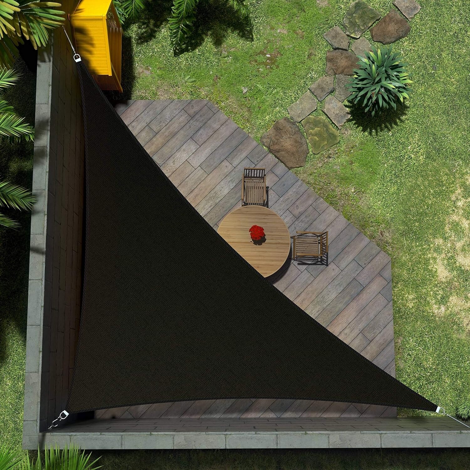 Custom Size 13' x 24' x 27.3' Black Right Triangle Sun Shade Sail, UPF50+, 95% UV Blockage, Water & Air Permeable