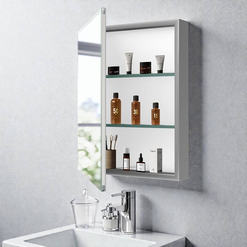 20x26 Inch Aluminum Medicine Cabinet with Mirror, Recessed or Surface Mount, Adjustable Glass Shelves Bathroom