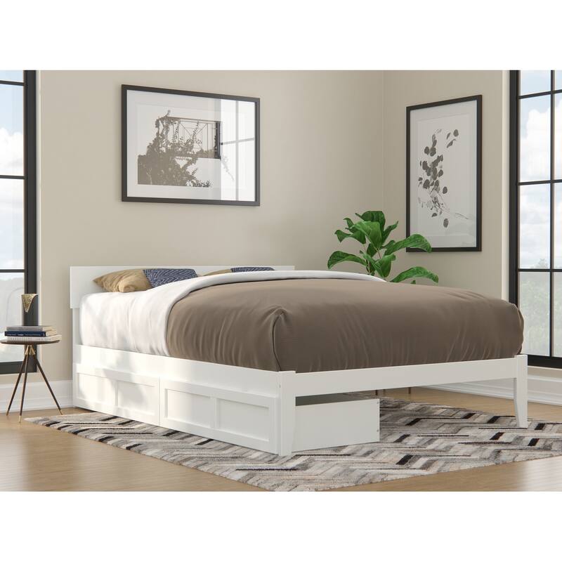 Boston Modern Contemporary Bed with 2 Extra Long Drawers - White - Queen