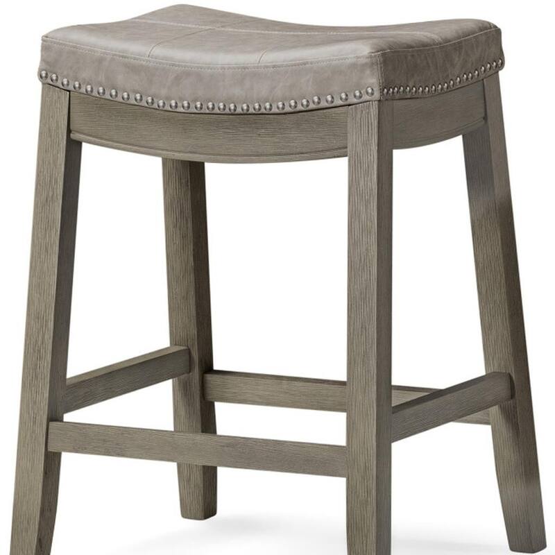 HomeRoots 26" Gray and Cool Gray Faux Leather and Solid Wood Backless Counter Height Bar Chair