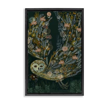 Stupell Floral Folk Barn Owl Framed Floater Canvas Wall Art Design By Kay Widdowson