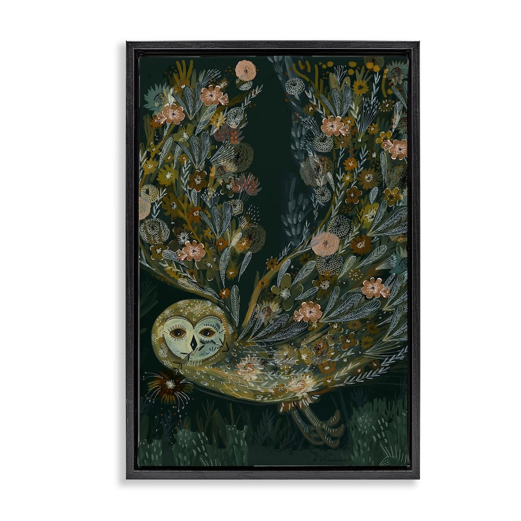 Stupell Floral Folk Barn Owl Framed Floater Canvas Wall Art Design By Kay Widdowson