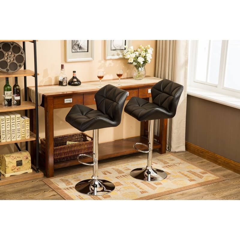 2-Piece Swivel Diamond-Tufted Leather Counter Stools Bar Stools with Adjustable Height & Footrest Dining Stools