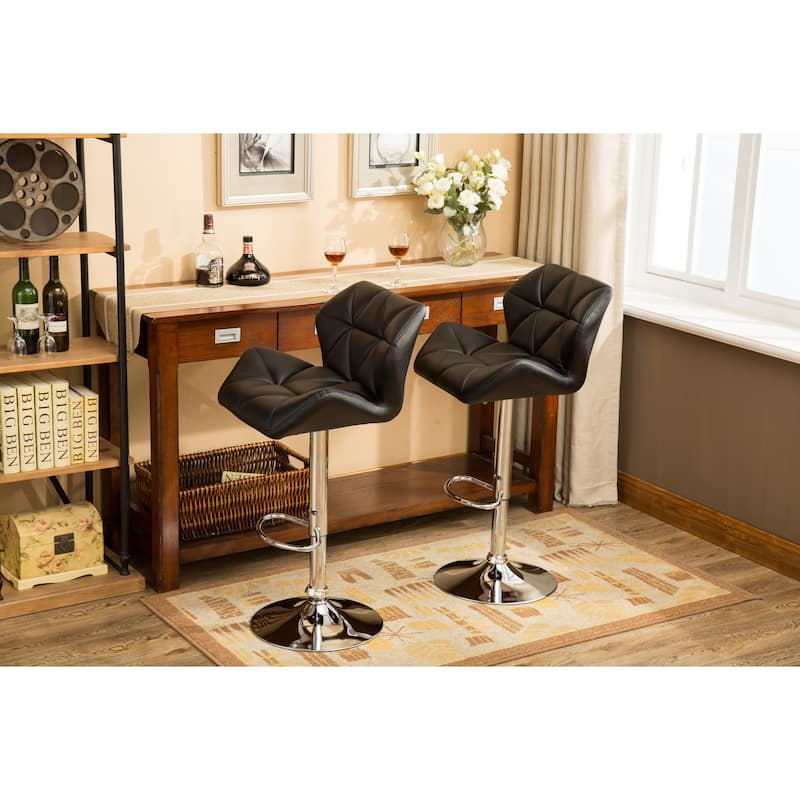 Contemporary Tufted Adjustable Height Hidraulic Bar Stools, Set of 2