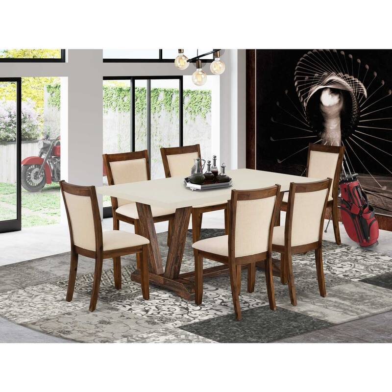 HomeStock 7-Piece Distressed Jacobean Finish Solid Wood Top Dining Table with 6-Chairs