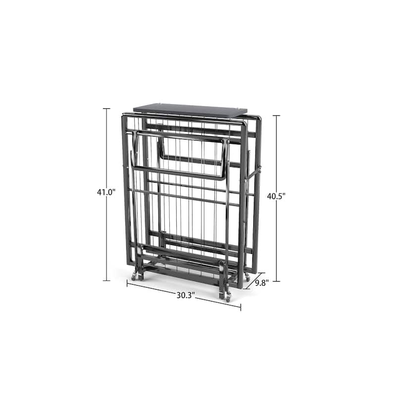Metal Folding Bed Frame with Foam Mattress of Pockets,Movable with 4 Castors - Grey - Twin