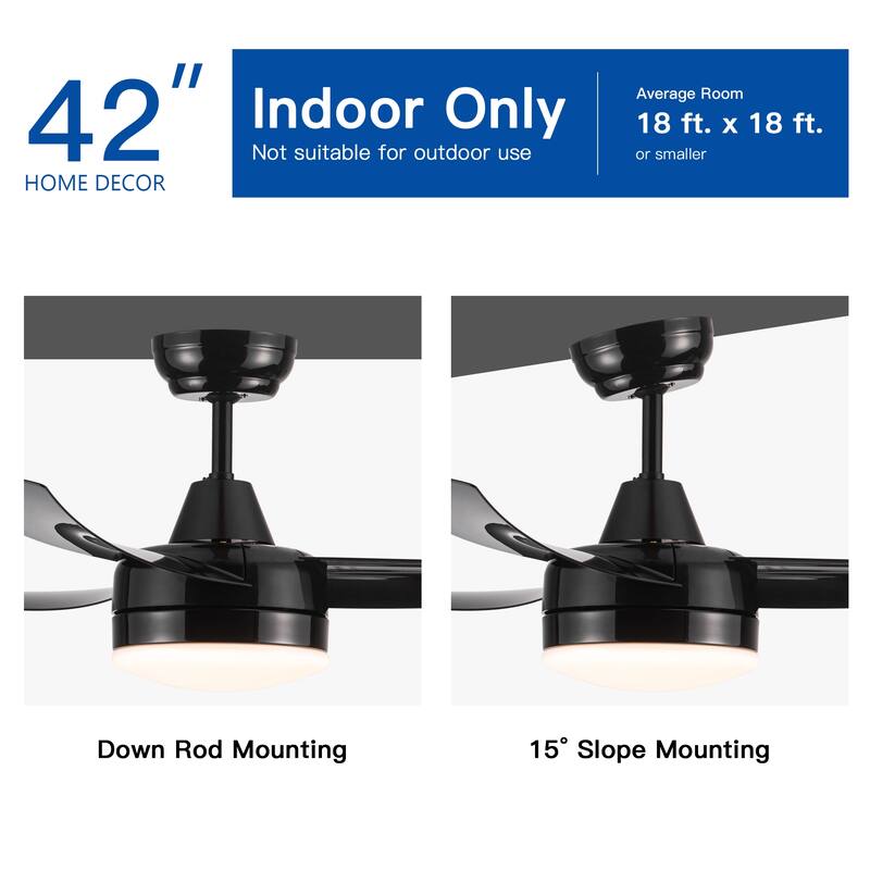 42-Inch 3-Blade Matte Black DC Motor Modern Contemporary LED Ceiling Fan-42 in x 42 in x 10.34 in