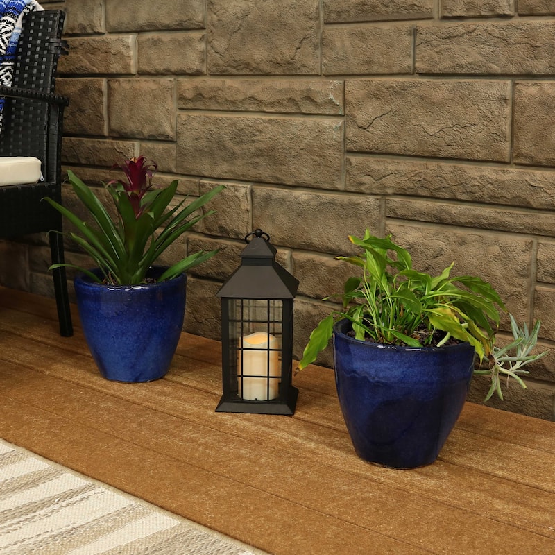 Sunnydaze Resort Ceramic Indoor/Outdoor Planter - Imperial Blue - 8-Inch - Set of 2 - Set of 2