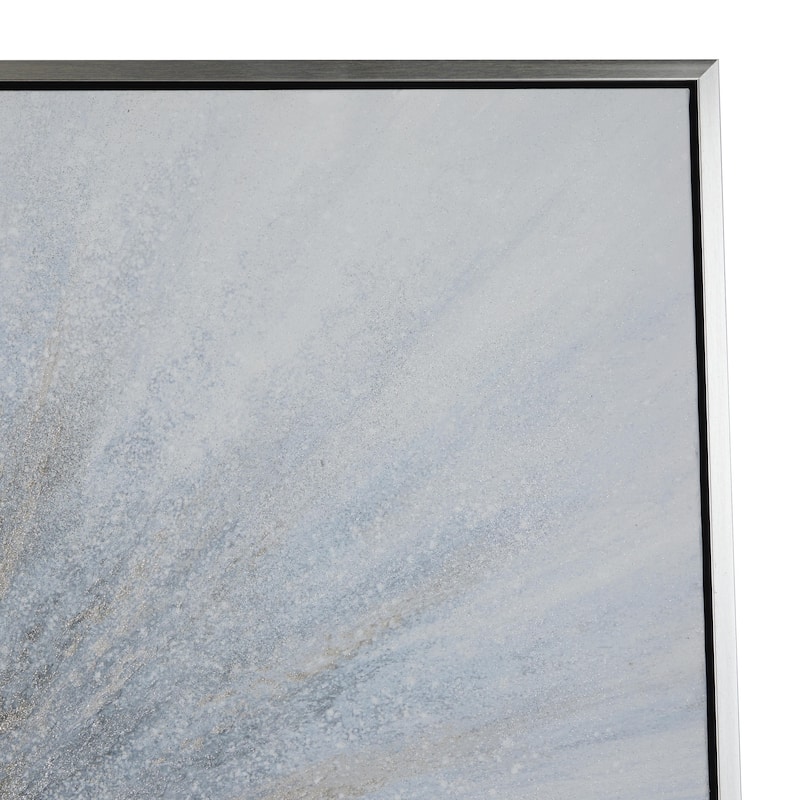 Canvas Starburst Radial Living Room Framed Wall Art with Silver Frame - Blue - Roche River Decor
