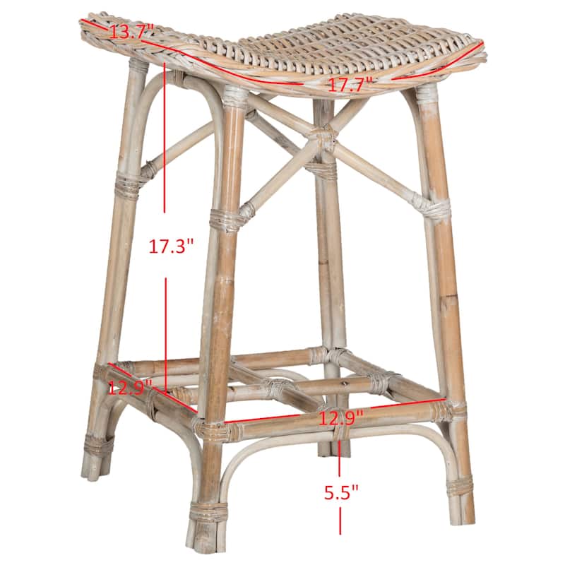 SAFAVIEH Baudilia White Washed Rattan 27.6-inch Stool - 16.9" x 16.5" x 27.5" - 17Wx17Dx28H