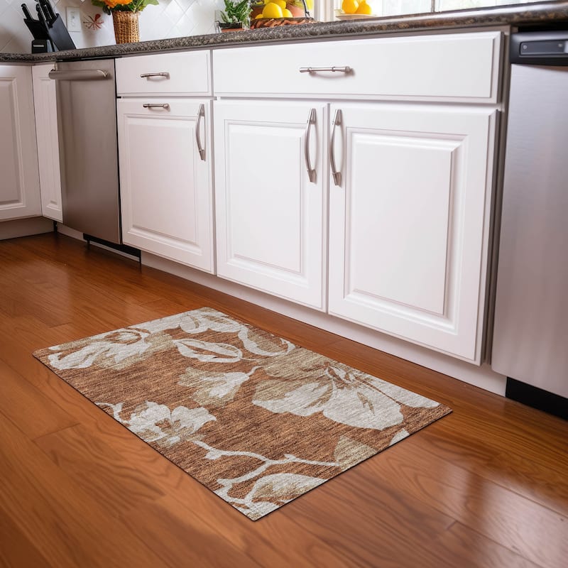 Premium Washable Super Soft Modern Floral Mayfield Rug - Terracotta - 1'8" x 2'6"