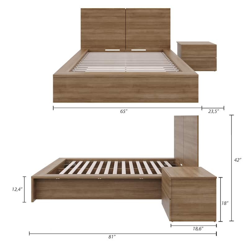James 3-Piece Bedroom Set with Bed, Headboard, and Nightstand