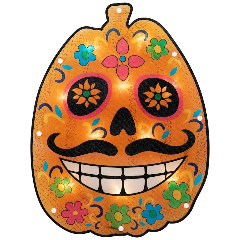 Lighted Sugar Skull Jack O' Lantern Day of the Dead Window Silhouette - 15"