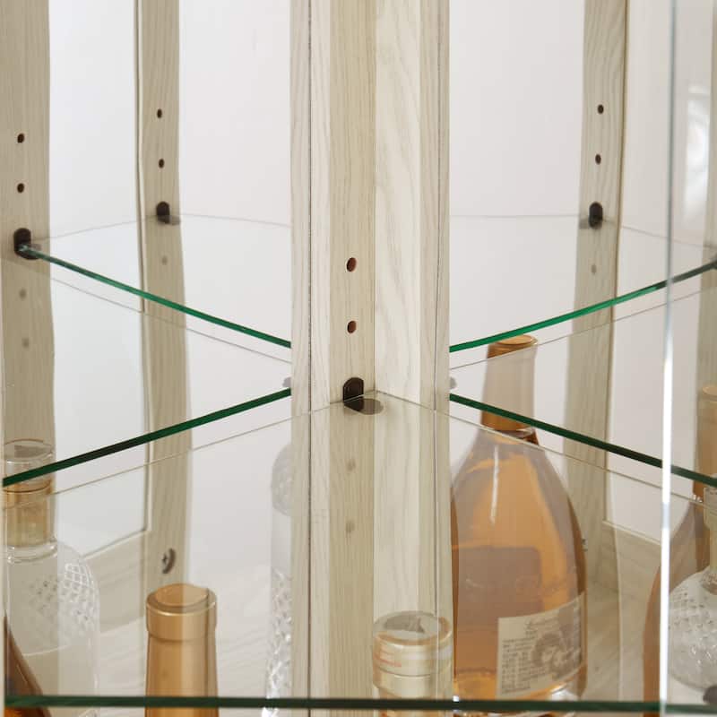 Vintage Display Case with Adjustable Glass Shelves and Lighting System for Living Room, Kitchen