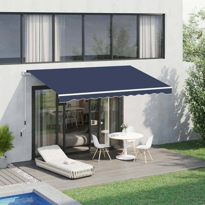 10' x 8' Retractable Patio Awning, Manual Crank, UV Waterproof Fabric