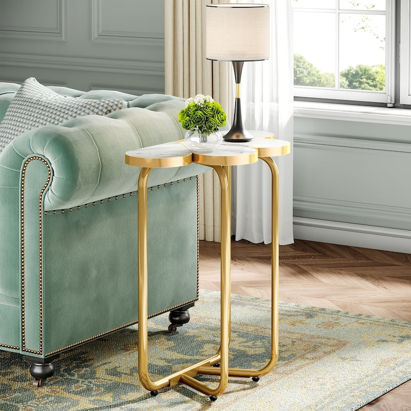 Small Modern Side/End Table with Marble Top for Living Room - 25.9'' H X 23.6'' W X 21.6'' D