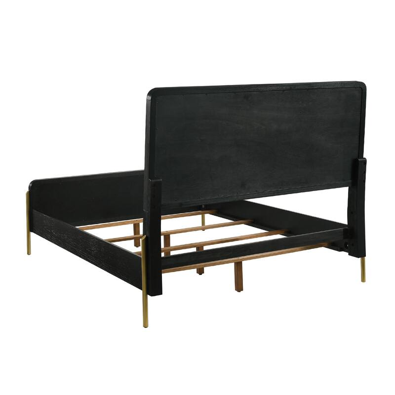 Woven Rattan Panel Bed with Metal Legs in Black and Natural