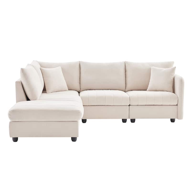 [VIDEO provided][New]89*79"Modern Sectional Sofa with Vertical Stripes,2 Pillows,5-Seat Couch with Convertible Ottoman,Various C