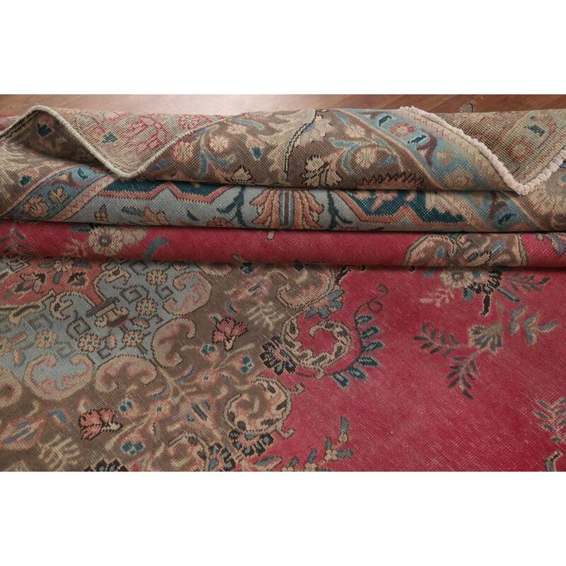 Pink Medallion Tabriz Persian Area Rug Hand-Knotted Wool Carpet - 9'0"x 12'7"