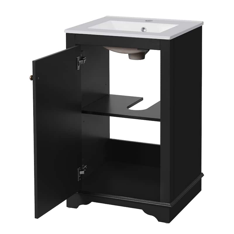 Roomfitters 20" Bathroom Vanity with Ceramic Sink, Freestanding Single Cabinet with Adjustable Shelf and Soft-Closing Door