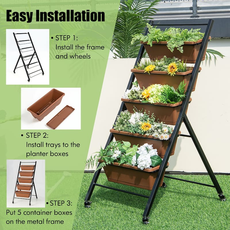 Costway 5-Tier Vertical Raised Garden Bed Elevated Planter with Wheels - See Details