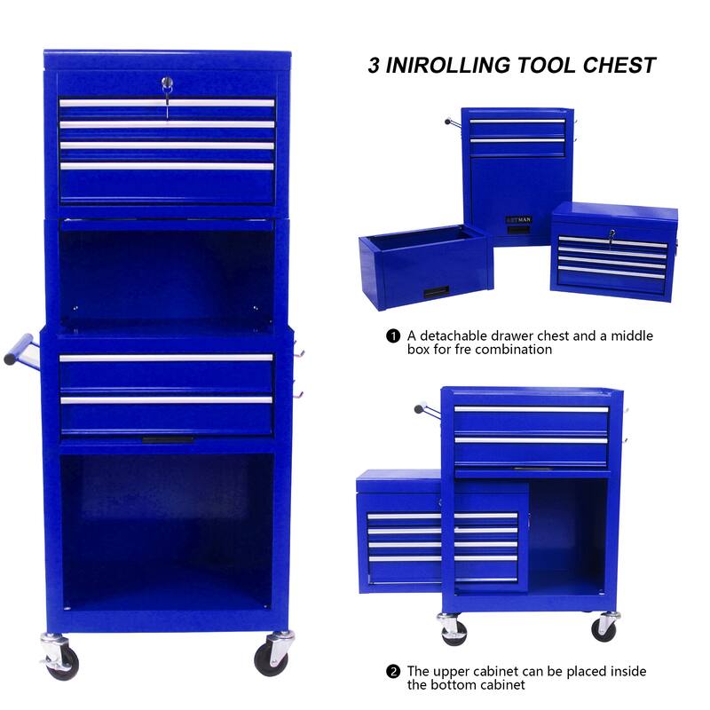 Rolling Tool Chest With 4 Wheels 6 Drawers Bottom Cabinet Large Capacity Tool Storage Cabinet