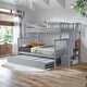 preview thumbnail 2 of 9, Wooden Twin/Full Stairway Bunk Bed with Trundle,Grey