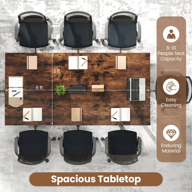 Rustic Brown 6FT Conference Table with Cable Grommet 8-10 Person Meeting Room Table