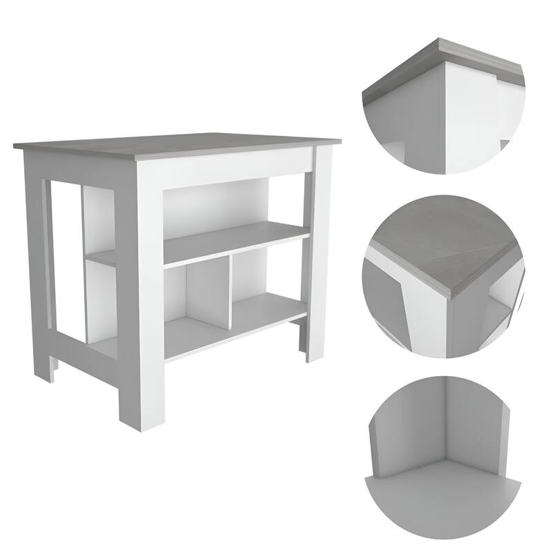 HomeRoots White and Gray 41" Kitchen Island With Storage - 27.5" X 40.50" X 27.50"