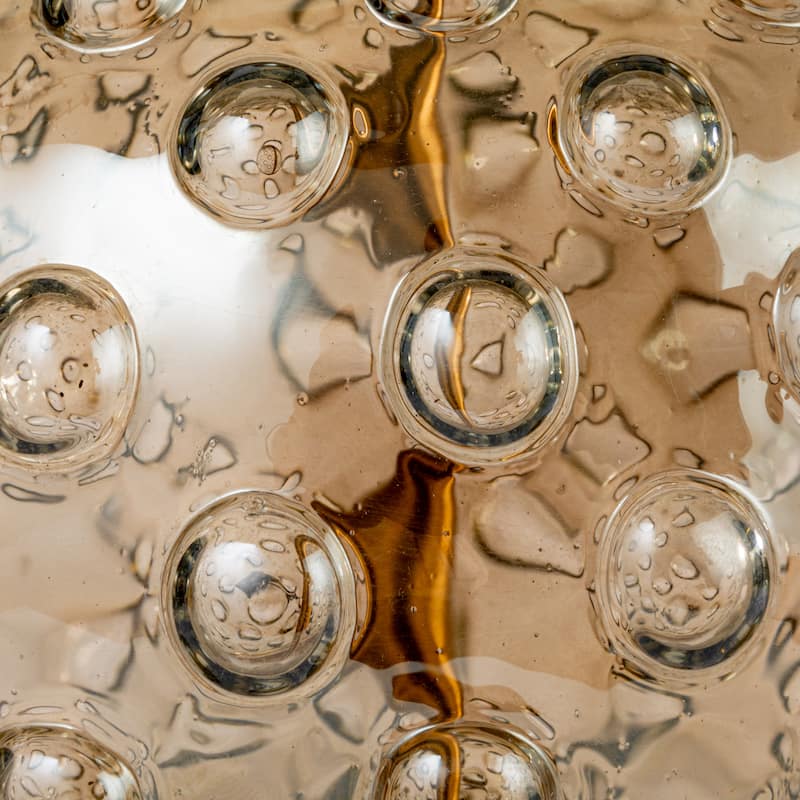 Glass Hobnail Table Lamp with Brass Finish Base, Cotton Shade and Inline Switch, Metallic Finish and Smoke Color