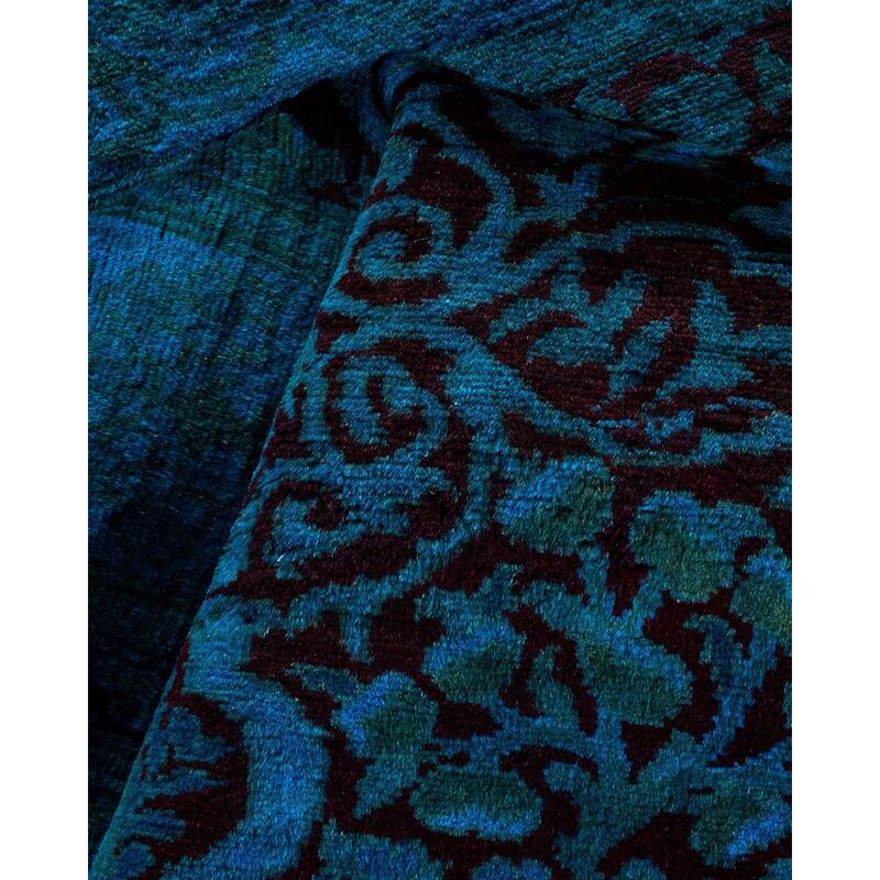 Overton Hand Knotted Wool Vintage Inspired Modern Contemporary Overdyed Blue Area Rug - 3' 0" x 13' 0"