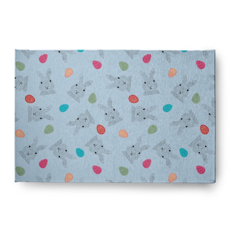 Bunnies and Eggs Easter Chenille Rug - After Rain Blue - 4' x 6'