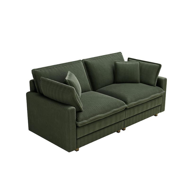 96" Corduroy Modern Classic 3-Seater Sofa - Deep Seat,With 4 Pillow For Living Room